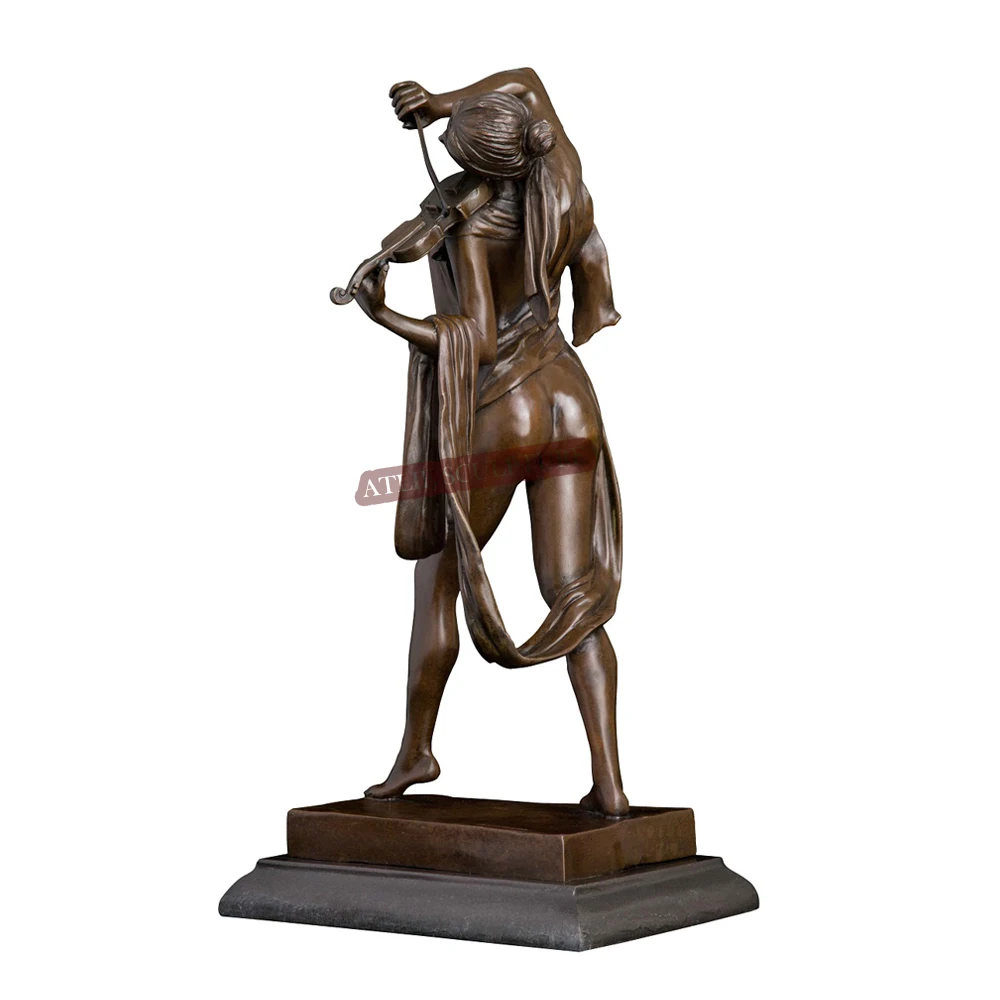 

Female Violin Player Statue Sculpture Bronze Western Sexy Young Woman Violinist Figurine Art for Indoor Decoration Big