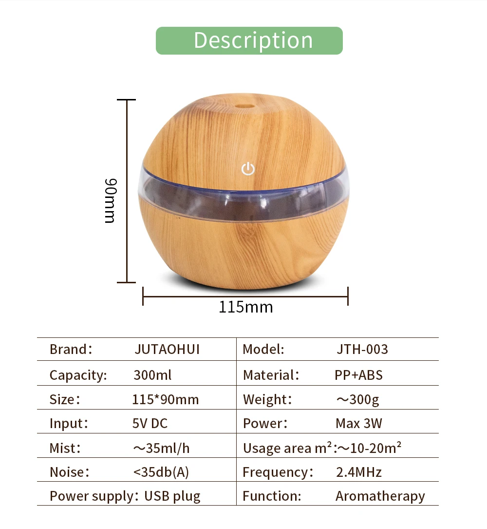 USB 003 Electric Ultrasonic Air Humidifier Aroma Diffuser Essential Oil Aromatherapy 7 Color LED Cool Mist Maker for Office Home