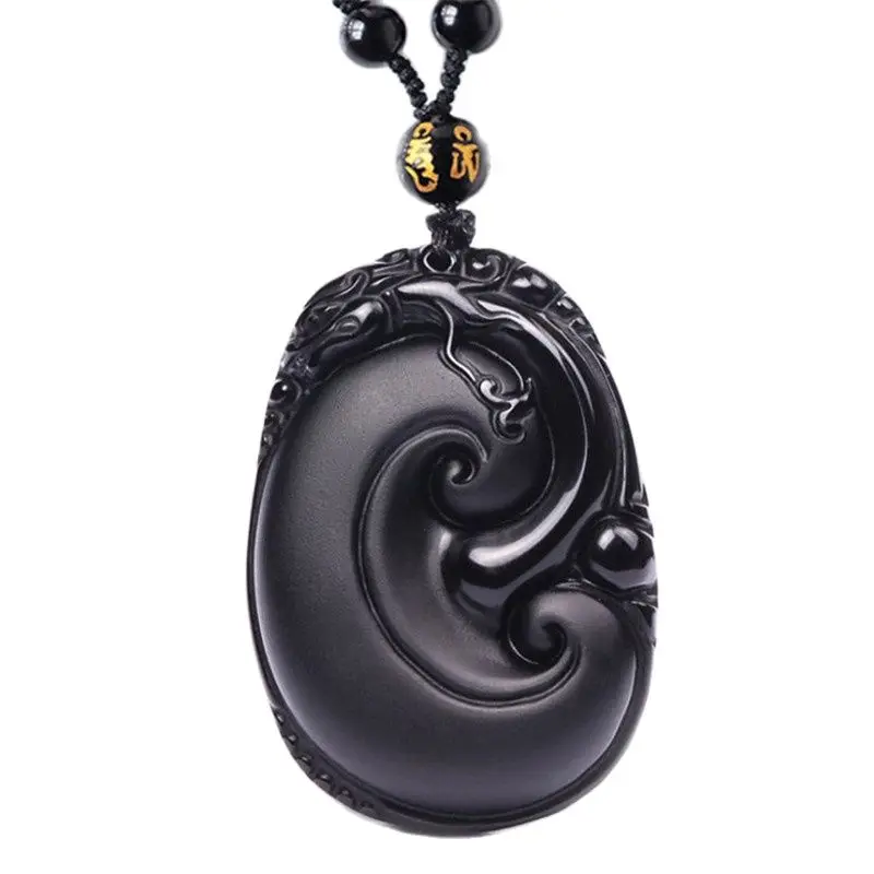 

Natural Obsidian Ruyi Pendant Necklace and crystal pendant to