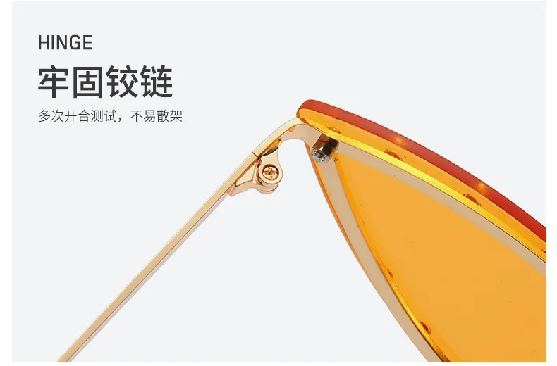 

Kitten Sunglasses Vintage Cat Eye Diamond Sunglasses Rimless Ocean Lens Female Triangle Rhinestone Sun Glasses Shades UV400