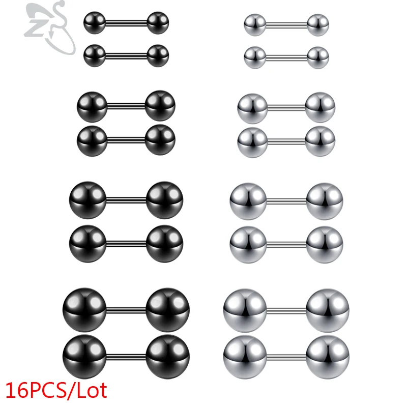 

ZS 16pcs/Lot 20g 316L Stainless Steel Stud Earrings For Women Men Round Ball CZ Crystal Earring Ear Tragus Conch Helix Piercing