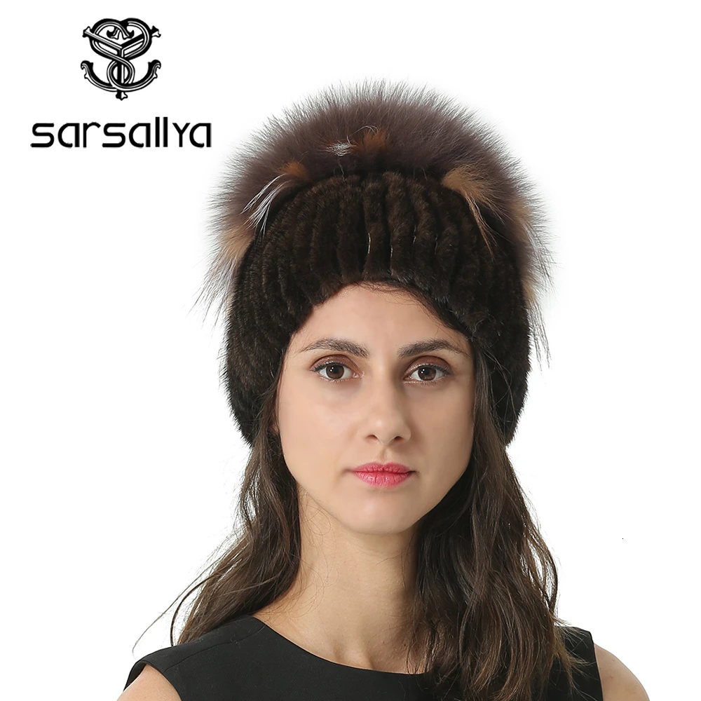 Зимняя женская вязаная шапка из натурального меха норки с подкладкой лисьего Помпона теплые дамские