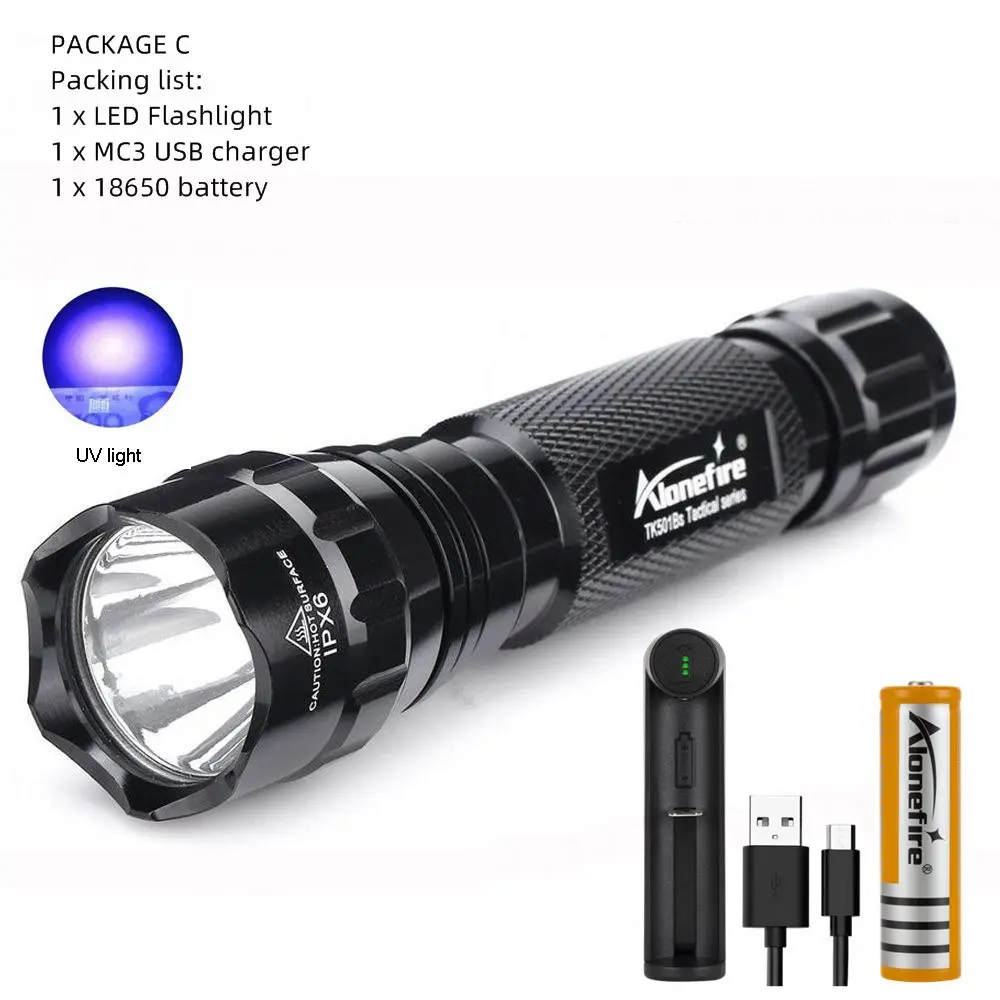 AloneFire высокое качество 501B УФ светодиодный светильник 395-400nm флэш-светильник фонарь Ультрафиолетовый отверждения путешествия безопасность деньги обнаружения светильник 18650 - Испускаемый цвет: PACKAGE  C