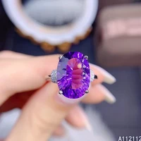 exquisite jewelry 925 sterling silver inset with gemstone womens classic fashion simple amethyst adjustable ring support detect
