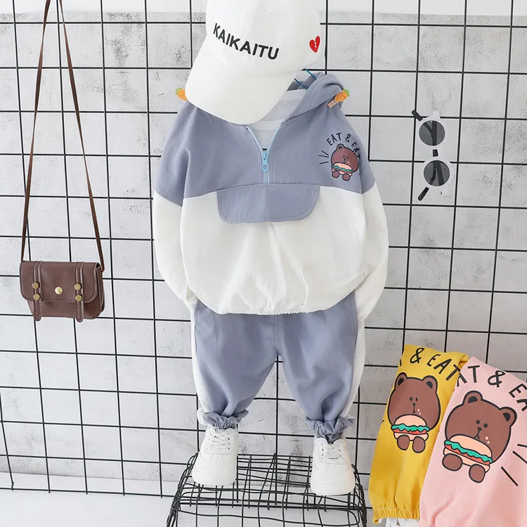 Новинка; roupa infantil Bebek; костюм для мальчиков; сезон осень; цветная Спортивная рубашка с длинными рукавами и капюшоном с героями мультфильмов; брюки комплект детской одежды из 2 предметов