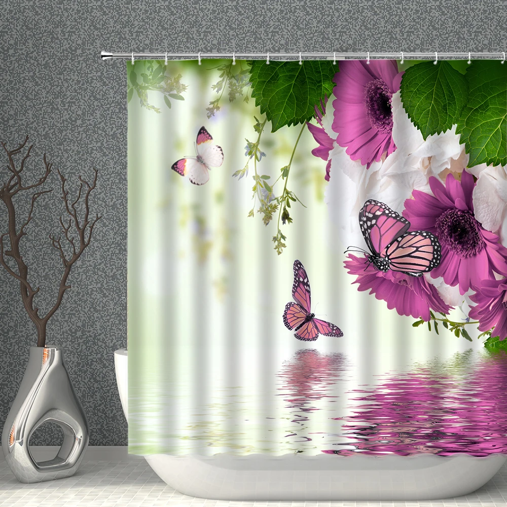 

Cartoon Beauty Butterfly Pattern Spring And Summer Waterproof Shower Curtain With Hooks Partition Polyester Fabric Decoration