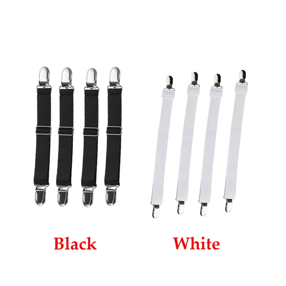

4Pcs/Set Bed Sheet Clips Elastic Ribbon +Metal Clips Fasteners Grippers Clips Fixing Clip Suspenders Straps Blankets Mattress