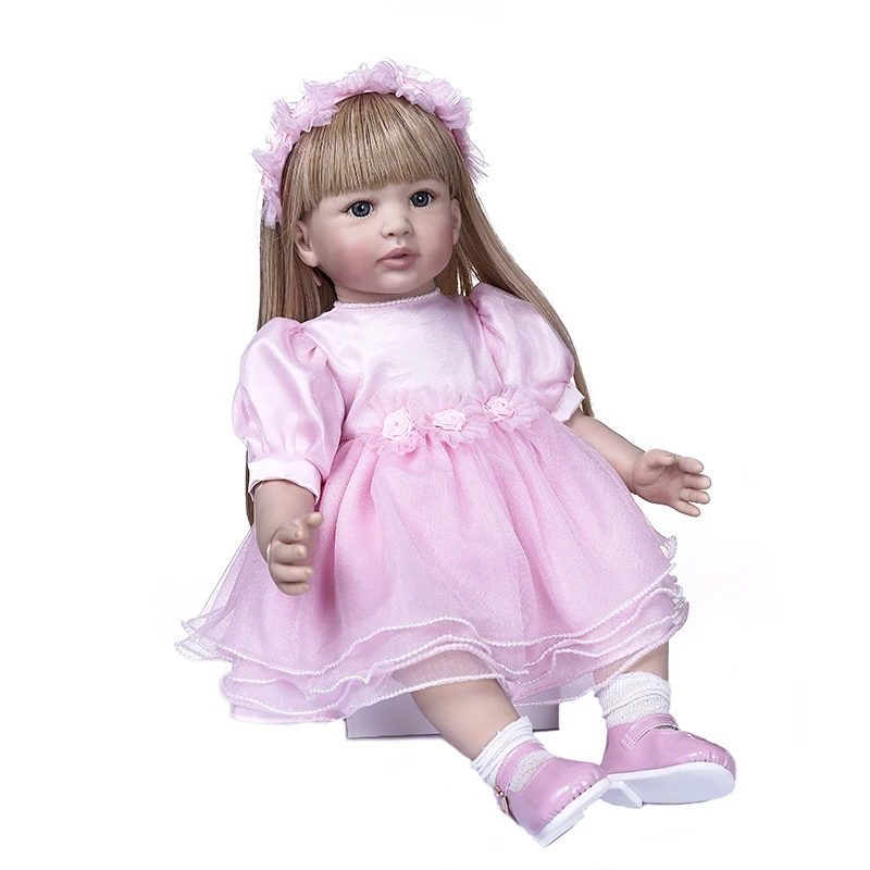 60 см reborn Девочка Принцесса в розовой юбке очень красивая кукла bebe reborn длинные светлые волосы кукла рождественский подарок
