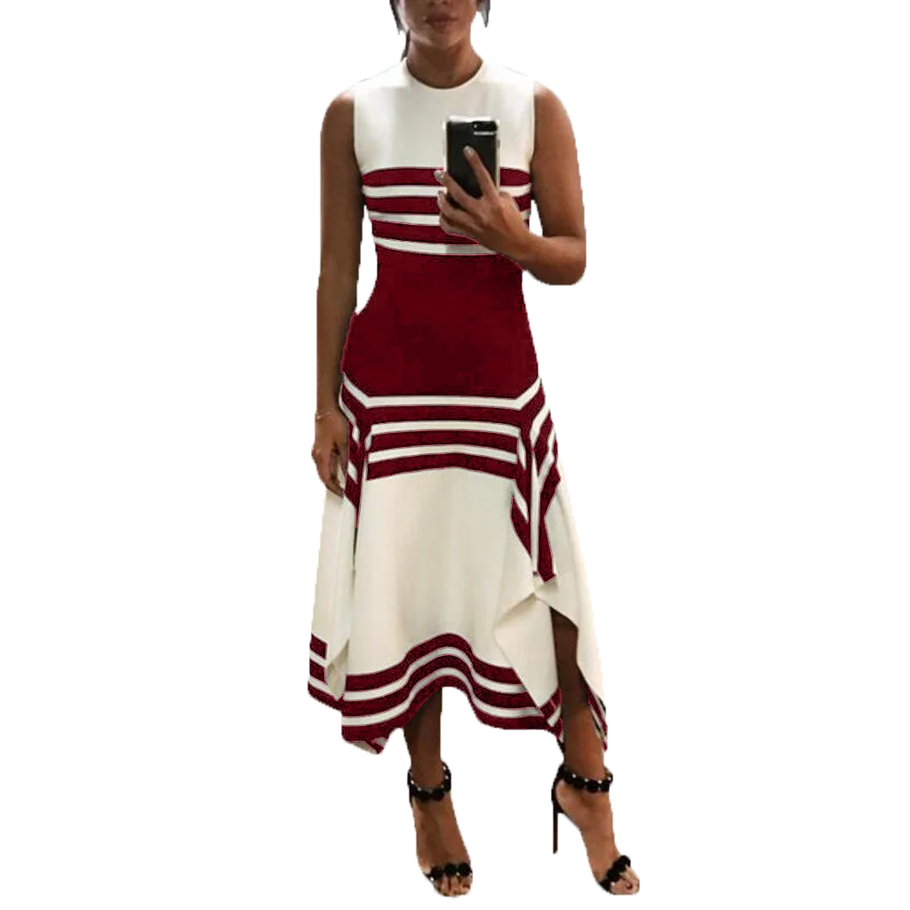 Женское платье без рукавов с круглым вырезом до колена|Женские платья| |