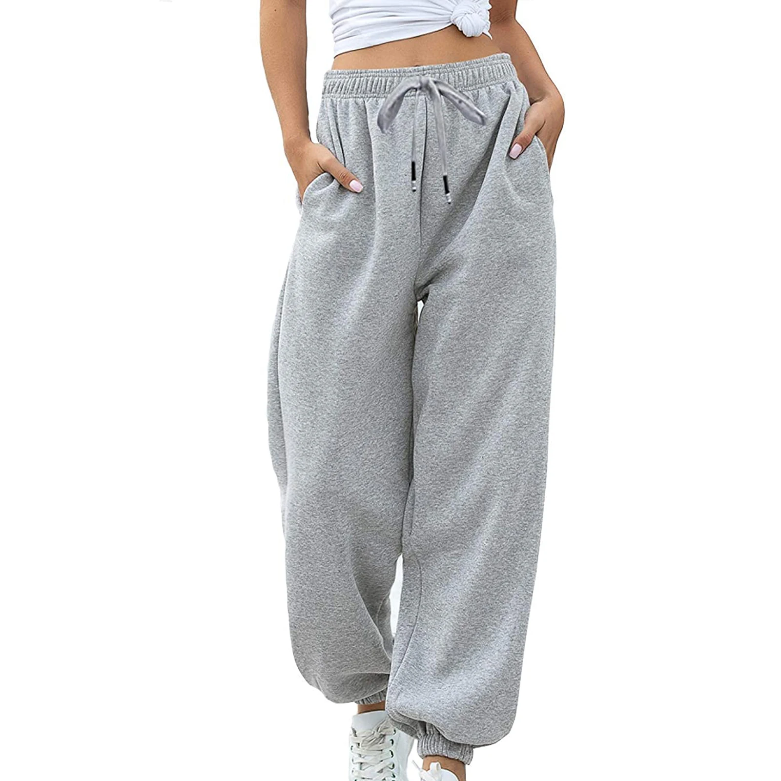 

Spring Autumn Sweatpants Women Unisex Gray Wide Leg Sweat Pants Men Women Pants Custom Swearshirt Pents Casual Loose Baggy Pants