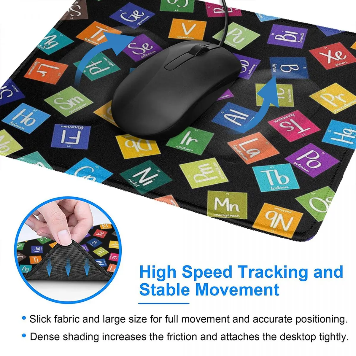 

Rainbow Periodic Table Gaming Mouse Pad Science Chemistry Chemical Elements with Locking Edge Soft Mat Gamer Computer Laptop Pad