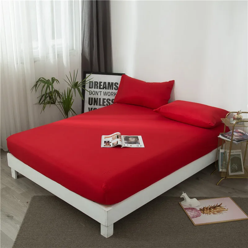 

Bed Sheets On Elastic Queen King Size Fitted Sheet For Adults drap housse 200*220 Solid Color Bedsheet(Pillowcase need order)