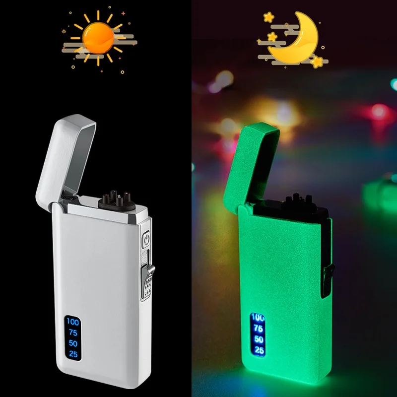 

Creativity Cool Luminous Fluorescent Gas-electric Dual-use Straight Double Arc USB Rechargeable Lighter Smoking Accesoires