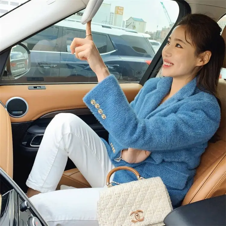 

Elegant Women Blazers Vintage Long Sleeve Autumn Winter Thick Warm Plush Blazer Jacket Casual Office Ladies Woolen Coat