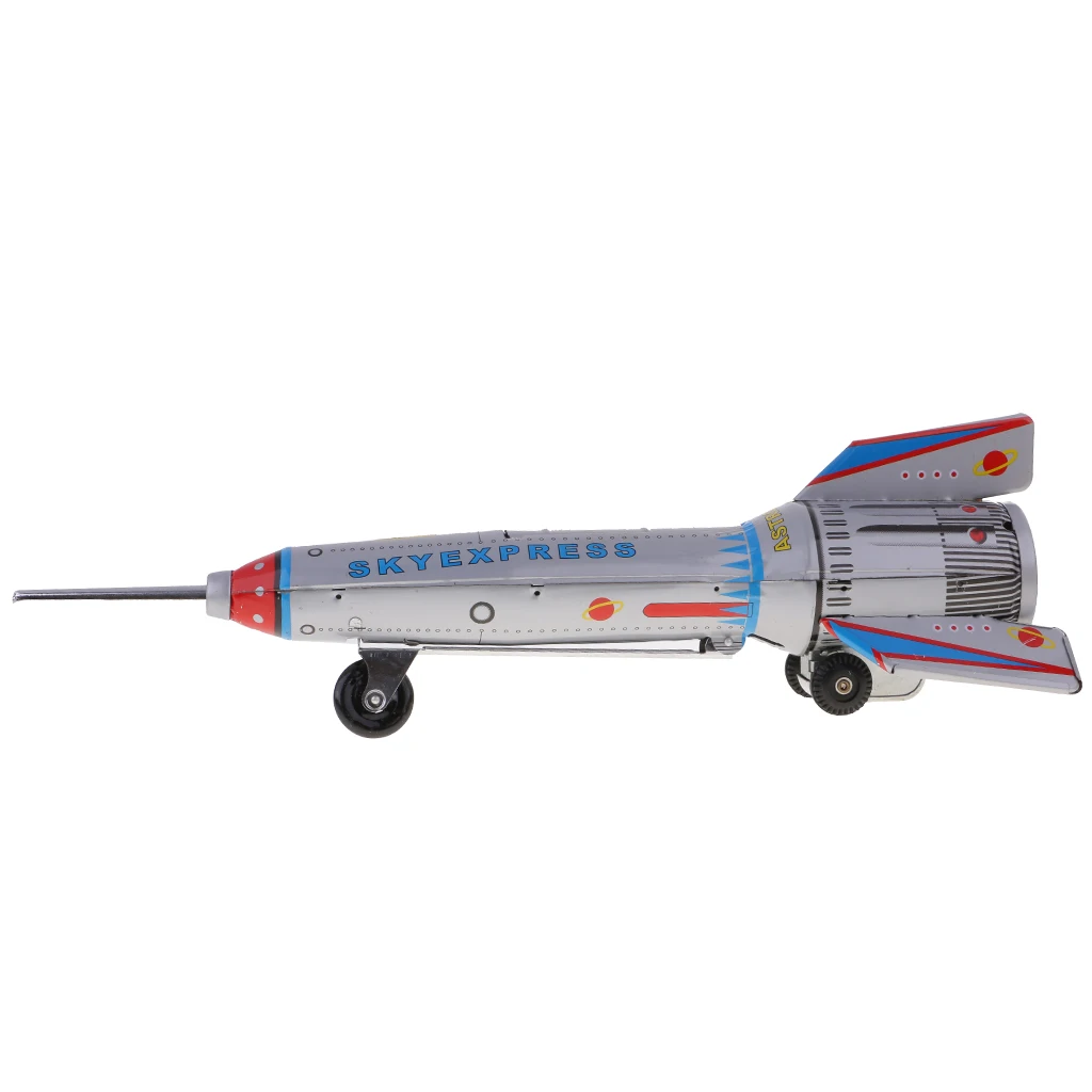 

MagiDeal 1Pc Retro Rocket Spaceship Model Clockwork Wind Up Tin Vehicle Toy for Children Kids Boy Adult Collectible Classic Toy