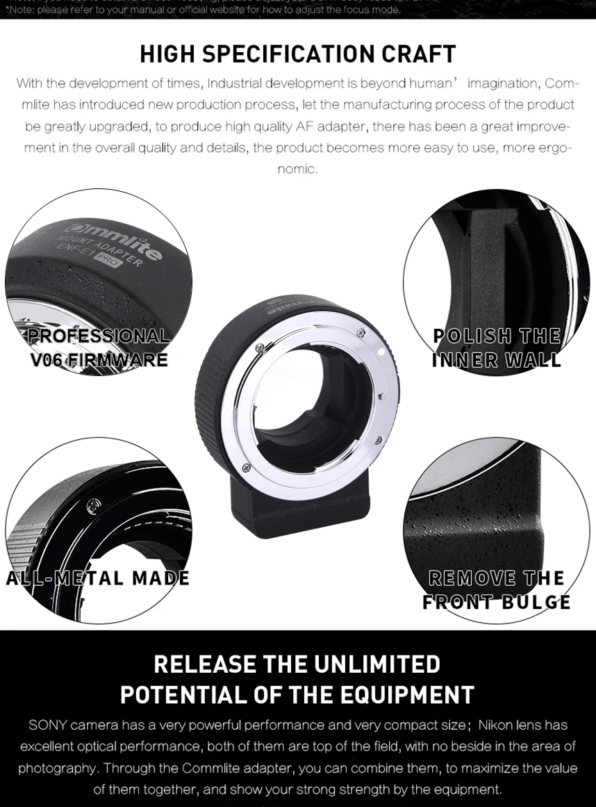 Адаптер Commlite с автофокусом для объектива Nikon F только для sony E Mount A7R2 A7II A6300 A6500 A7R Mark II r25