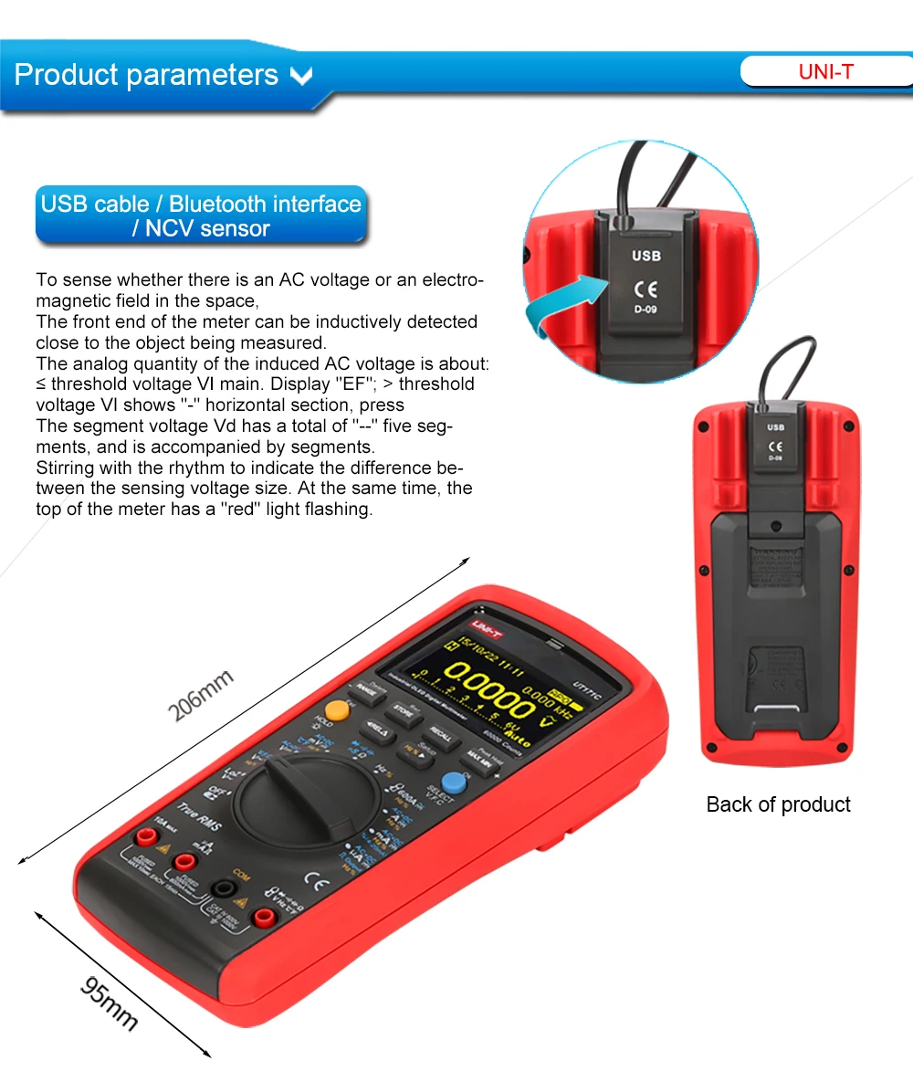 UT171C ультра портативный промышленный True RMS цифровой мультиметр AC+ DC измерение Usb функции датчики для мультиметра Вольтметр Амперметр