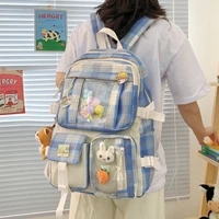 college students fashionable girl plaid schoolbag korean japanese large capacity nylon waterproof backpack 2021 new travel bag