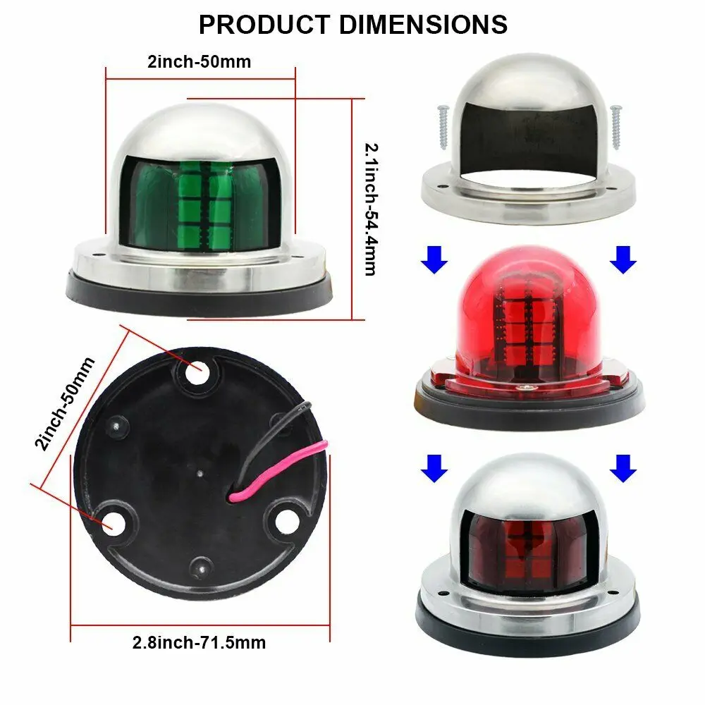 1/2 шт. 12 В из нержавеющей стали красный зеленый лук светодиодный навигасветильник