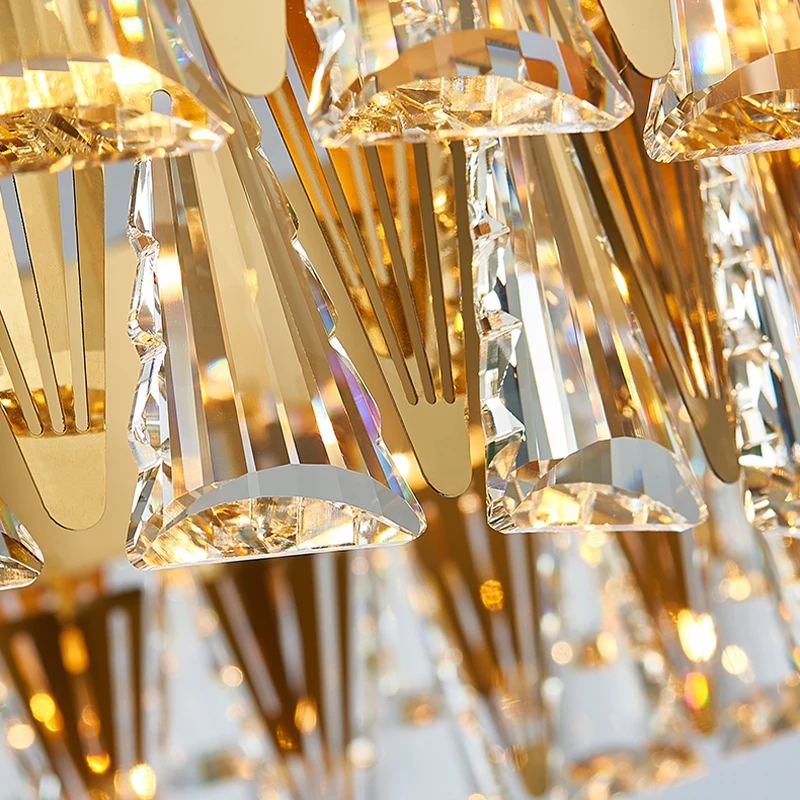 

K9 crystal chandelier New stainless steel modern minimalist LED crystal light ring living room lamp gold hotel villa fixture