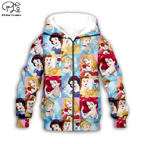 Kids zip hoodies Детская толстовка с капюшоном; Одежда для маленьких девочек; Детское пальто на молнии с 3D принтом русалки Ариэль; свитер с длинными рукавами; пуловер Футболка с рисунком; штаны - Цвет: Kids zip hoodies
