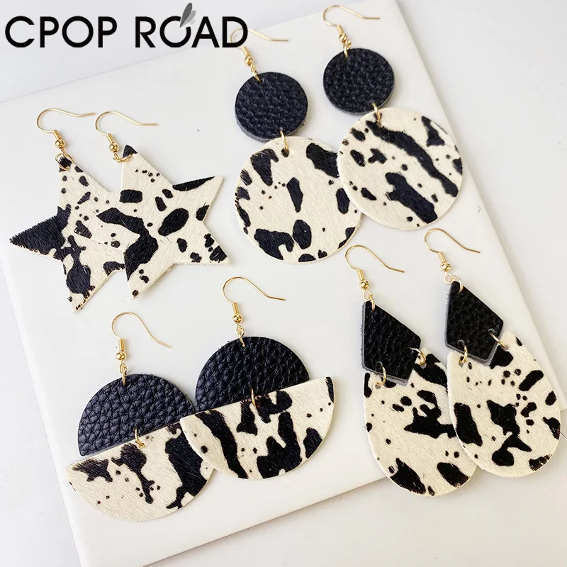 Женские серьги подвески из натуральной воловьей кожи с изображением Головы Быка