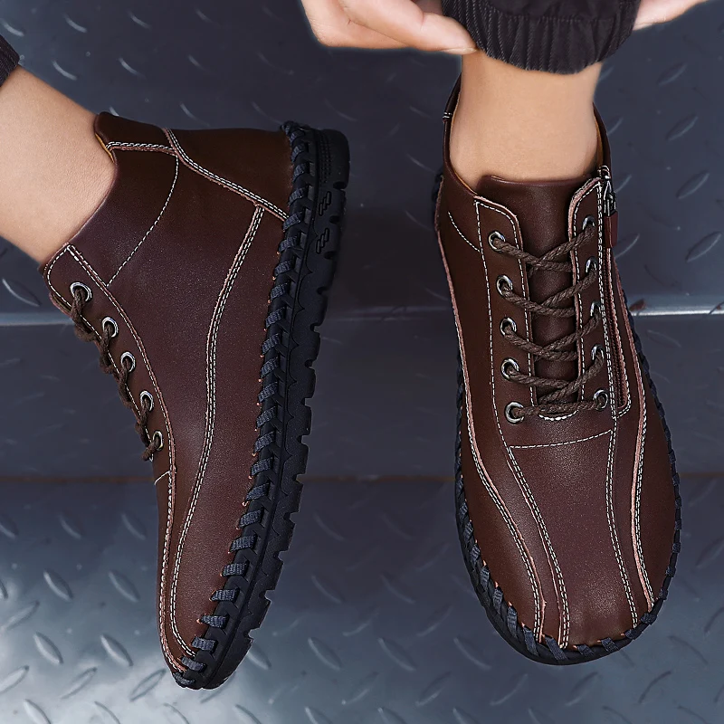 

1469-Winter Warm Men's Snow Boots Casual High-top Cotton Mens Flat Winter Snow Boots Solid Lace Up Rubber Male Casual Boots