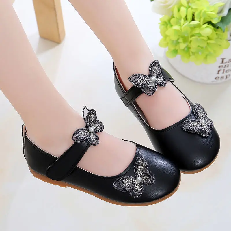 2-12Years Old Kids Leather Shoes Comfortable Beautiful Butterfly Girls Princess Shoes For Wedding Party Children Single Shoes