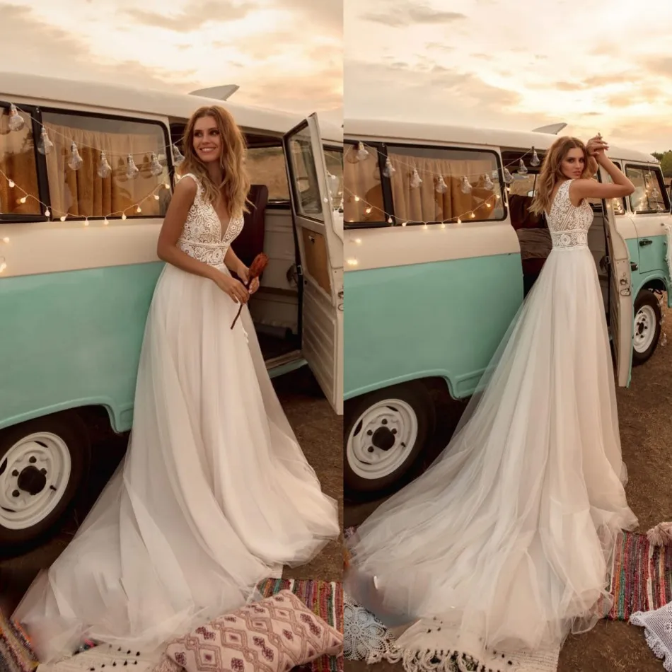 Женское свадебное платье с V образным вырезом кружевной тюлевый наряд