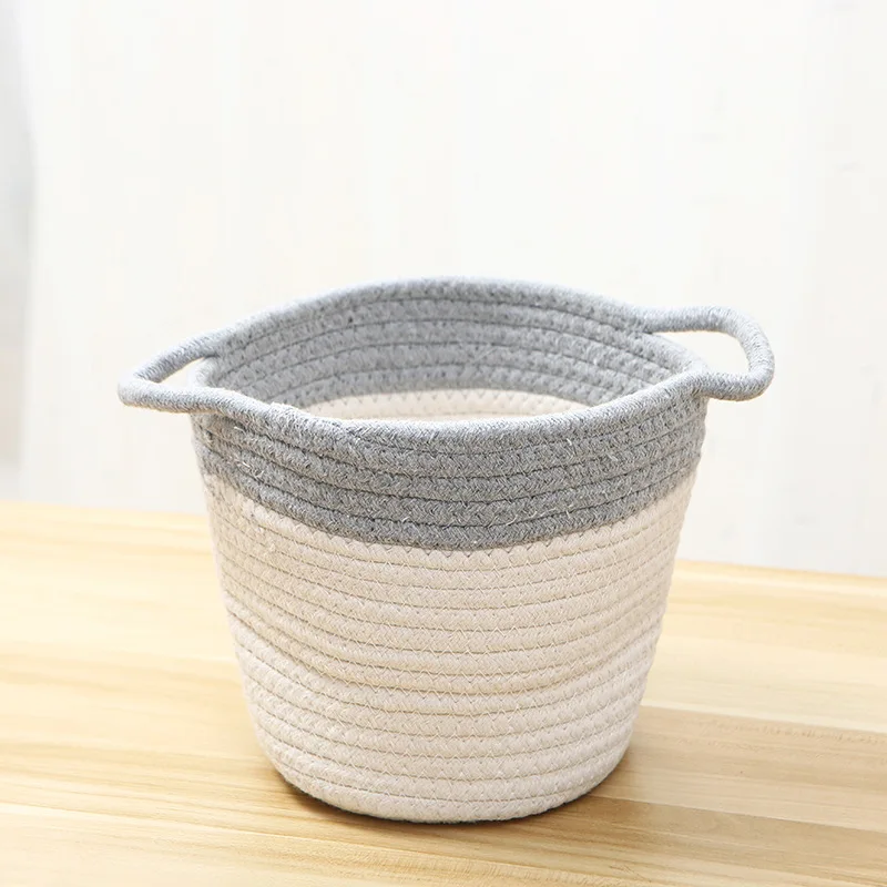 Хлопковая веревка Тканое ведро для хранения Настольная корзина мусора и простая