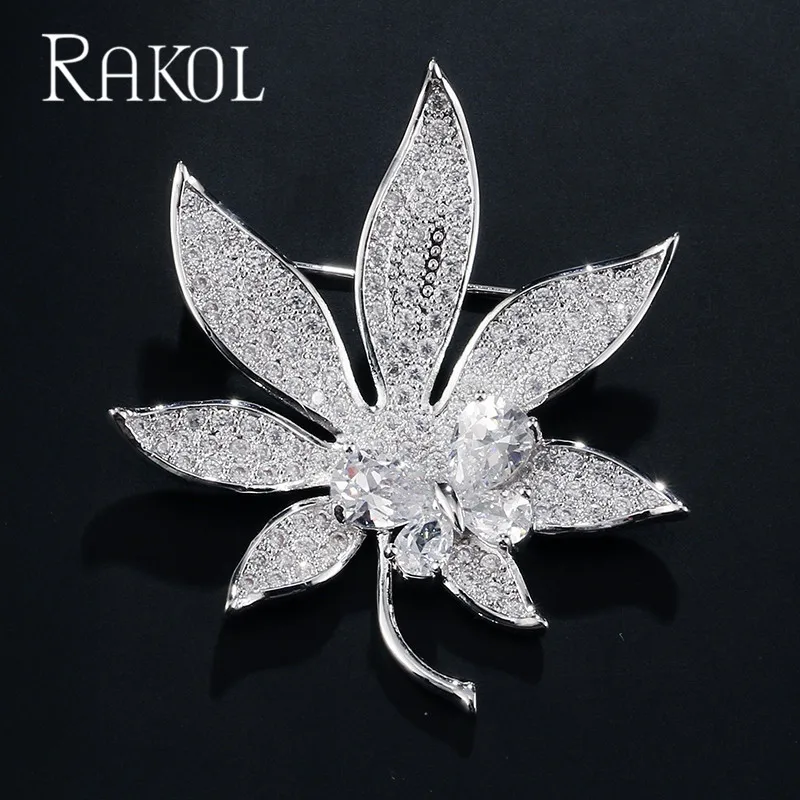 RAKOL Новая роскошная блестящая брошь в виде листа из кубического циркония ААА для