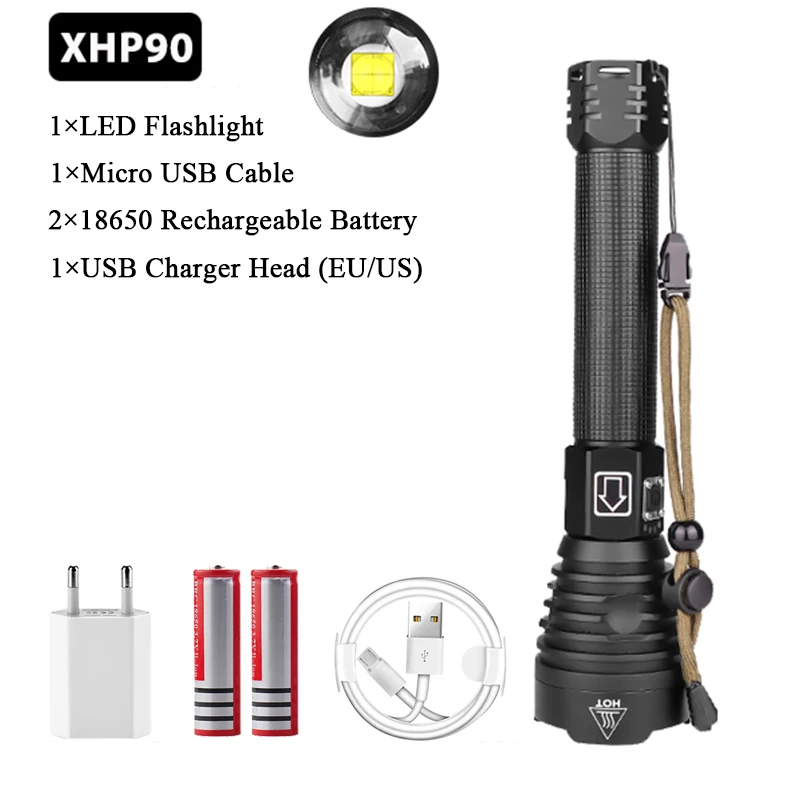 Package C XHP90 самый мощный светодиодный светильник-вспышка XHP70.2 USB лампа перезаряжаемый Тактический светильник 18650& 26650 фонарь с зумом для кемпинга и охоты - Испускаемый цвет: Package C