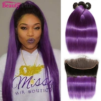 purple bundles with frontal baby hair ombre brazilian straight human hair weave bundles 23 pcs with 13x4 ear to ear frontals