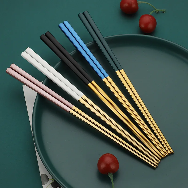 

5pairs Korean Style Gold Chopsticks Japanese Sushi Sticks 304 Stainless Steel High Quality Chinese Chop Stick 235mm Kitchen Tool