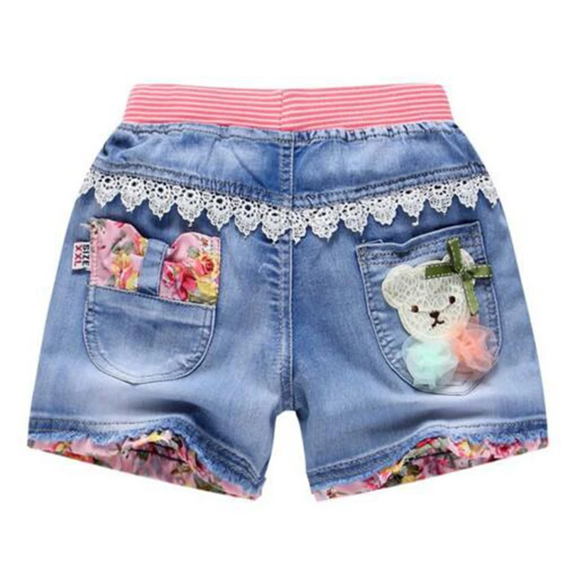 Denim Shorts for Girls Summer Baby Girl Jean Short Pants Teen Children Casual Patchwork Elastic Waist Lace Trousers | Детская одежда и