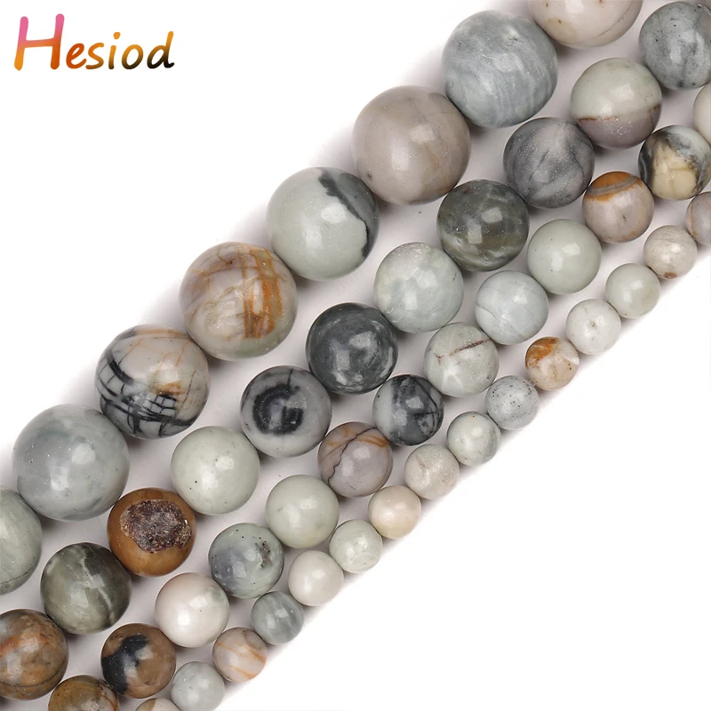

Hesiod 4/6/8/10/12mm Natural Stone Picasso Loose Spacer beads for Jewelry Making DIY Bracelet Necklace 15''