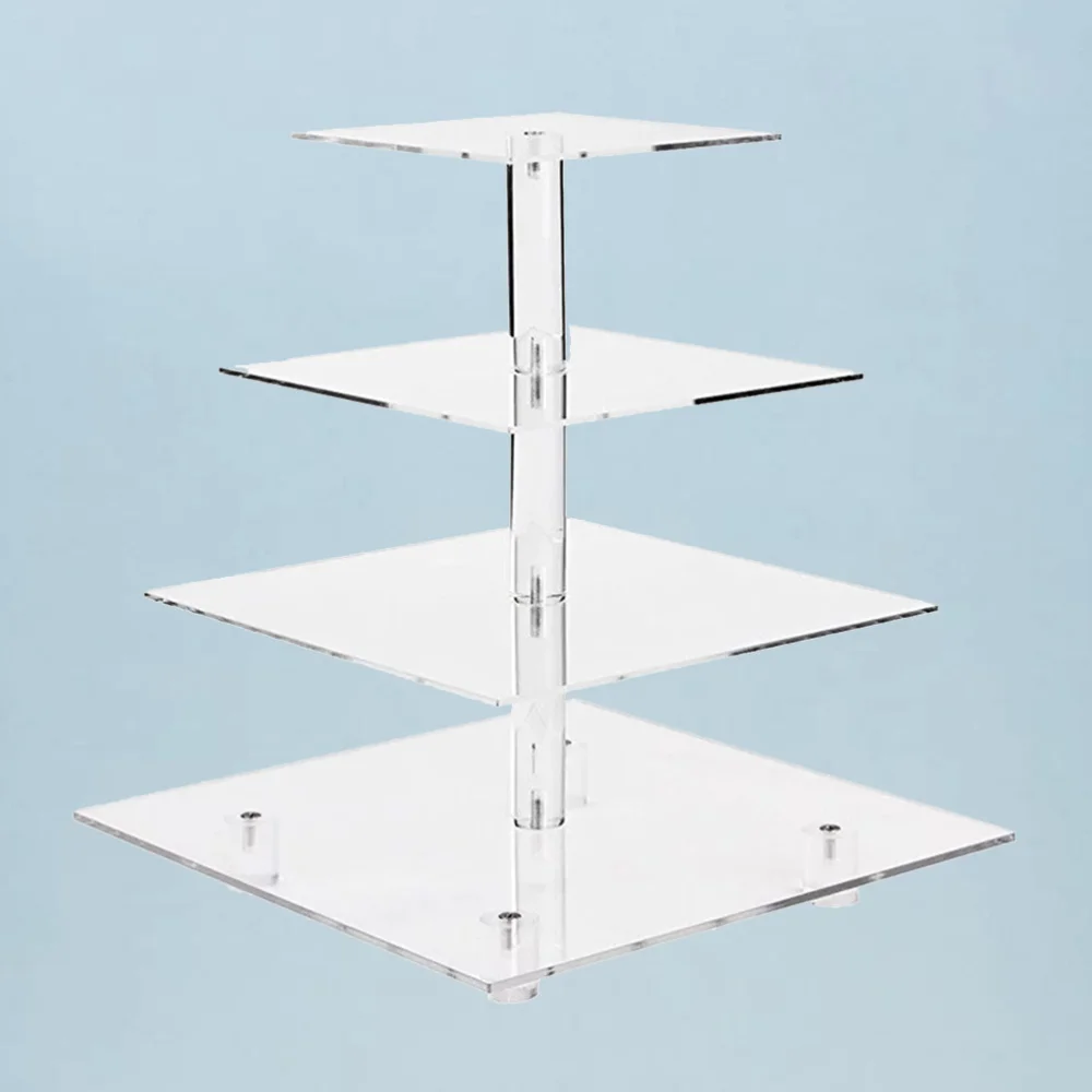 

4 Layers Square Acrylic Cake Stand Cupcake Holder Shelf Stackable Detachable Wedding Birthday Party Cup Cake Display Holder