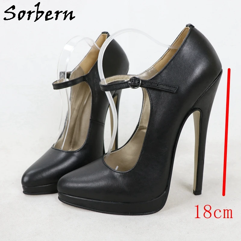 Sorbern 18cm 20cm Mary Jane Pump Shoes Women Stilettos Platform Fetish Unisex Sissy Boy Sexy Shoes Pointy Toes Custom Color