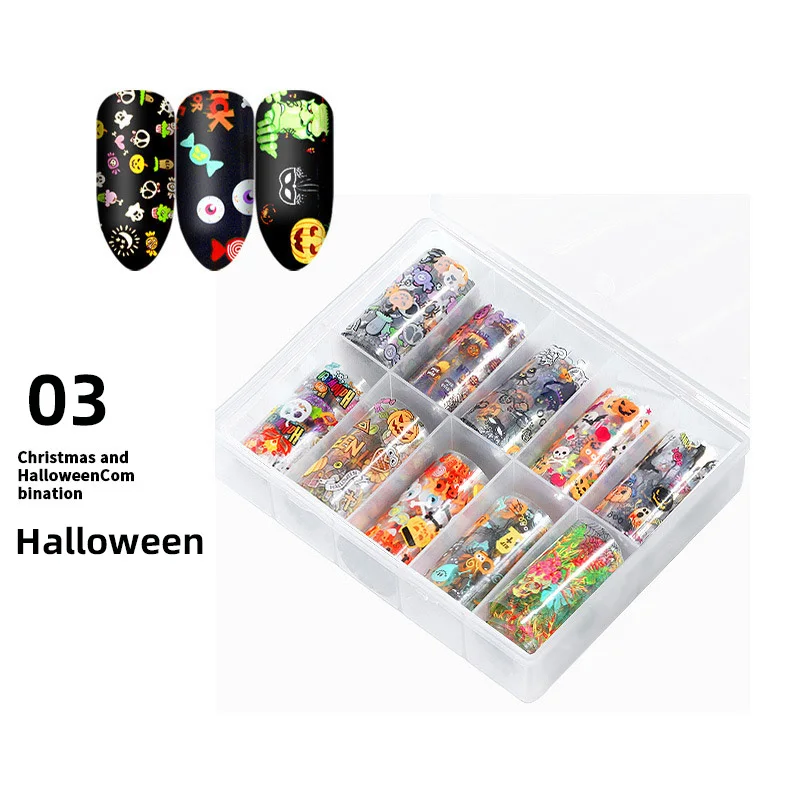 YALIAO Рождество Хэллоуин наклейки для ногтей s 10 шт. голографические Фольга