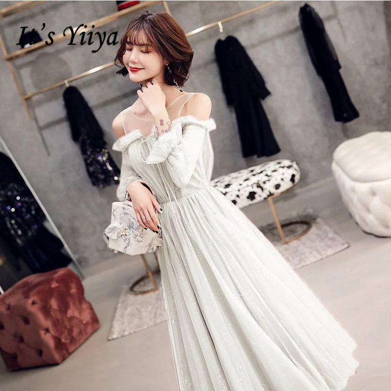 Белое платье для выпускного вечера It's Yiiya R216 элегантное бальное с вырезом