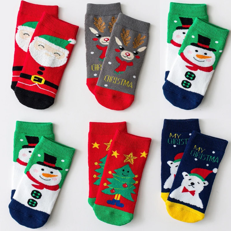 

5Pairs/Lot 1-8 Years Old Kids Christmas Socks Funny Xmas Santa Claus Tree Snowflake Elk Snow Cotton Socks Gift Thick Warm Socks