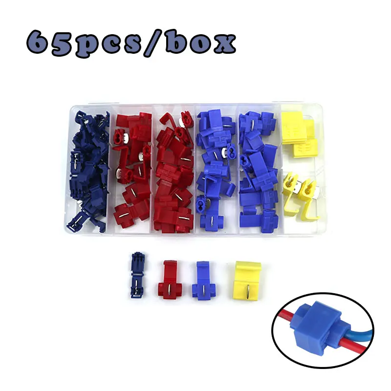 

65 шт./кор. 2-контактный T Форма Электрический провод кабель Разъемы и клеммы обжимные клещи 18-14 AWG Scotch Lock быстрый зажим для автомобильного ауди...