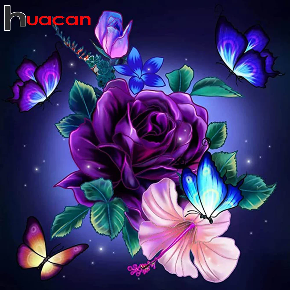 

Алмазная мозаика для творчества Huacan, картина 5D с бабочкой, вышивка крестиком, украшение для дома с цветами