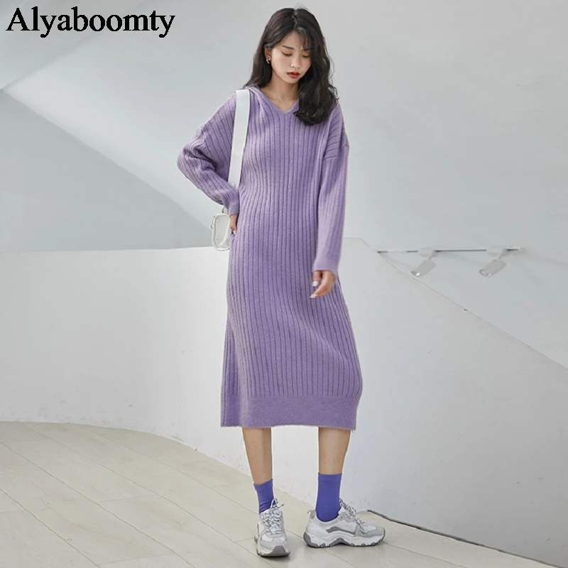 Корейское шикарное Ulzzang осенне-зимний женский с капюшоном платье негабаритное