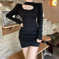 2022 split fork cold shoulder knitted women dress fashion elegant bodycon sexy outfit party mini clothing streetwear black grey
