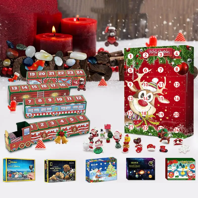 

Новый мультяшный Рождественский строительный подарок, игрушки, бумажный поезд, 24 дня, сюрприз, Рождественский поезд, рождественские подарк...