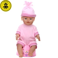 3 colors baby doll clothes cute round hat short jumpsuits suit clothes fit 43cm baby doll accessories t7