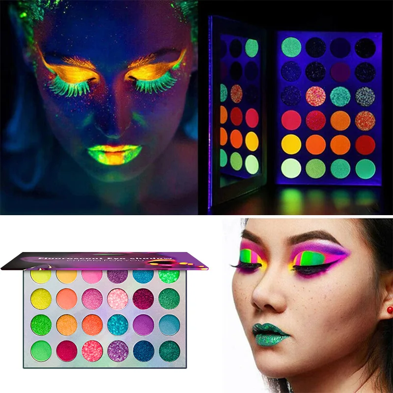 Aurora Glow Eyeshadow Palette Stage Clubbing Neon Makeup Kit in Blacklight UV the Dark Fluorescent Eye Shadows |