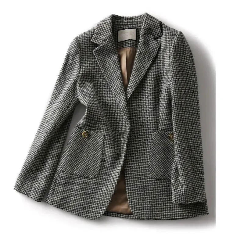 

Женский свободный костюм с рисунком «гусиная лапка», в стиле ретро