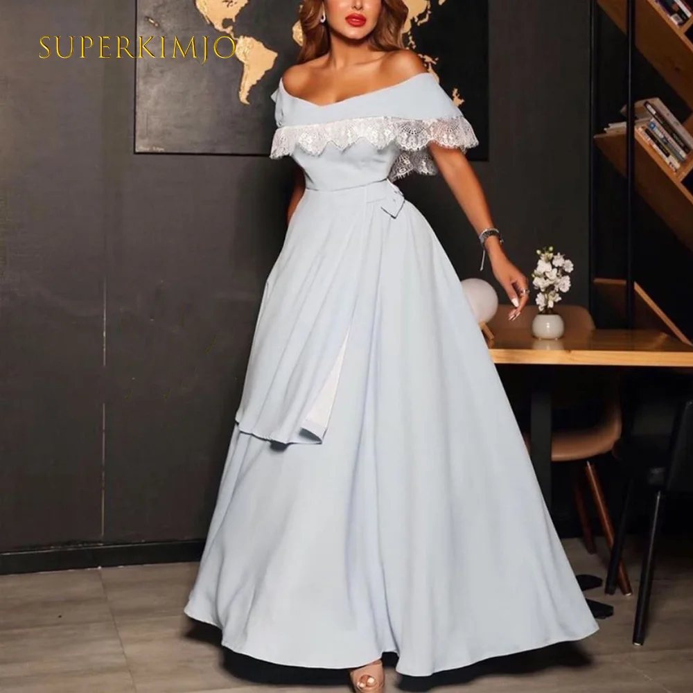 

SuperKimJo 2021 Prom Dresses Long Blue Simple Lace A Line Prom Gown 2022 Vestidos De Fiesta De Noche Lrgos Elegantes